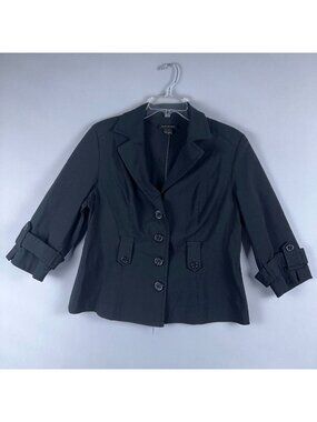 Lane Bryant Pea Coat Jacket Womens Size Small Roll Tab Sleeves Black